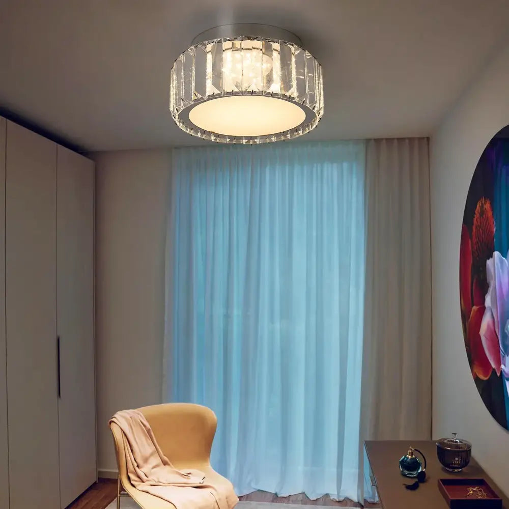 Modern silver big crystal led circle ceiling lamp for living room