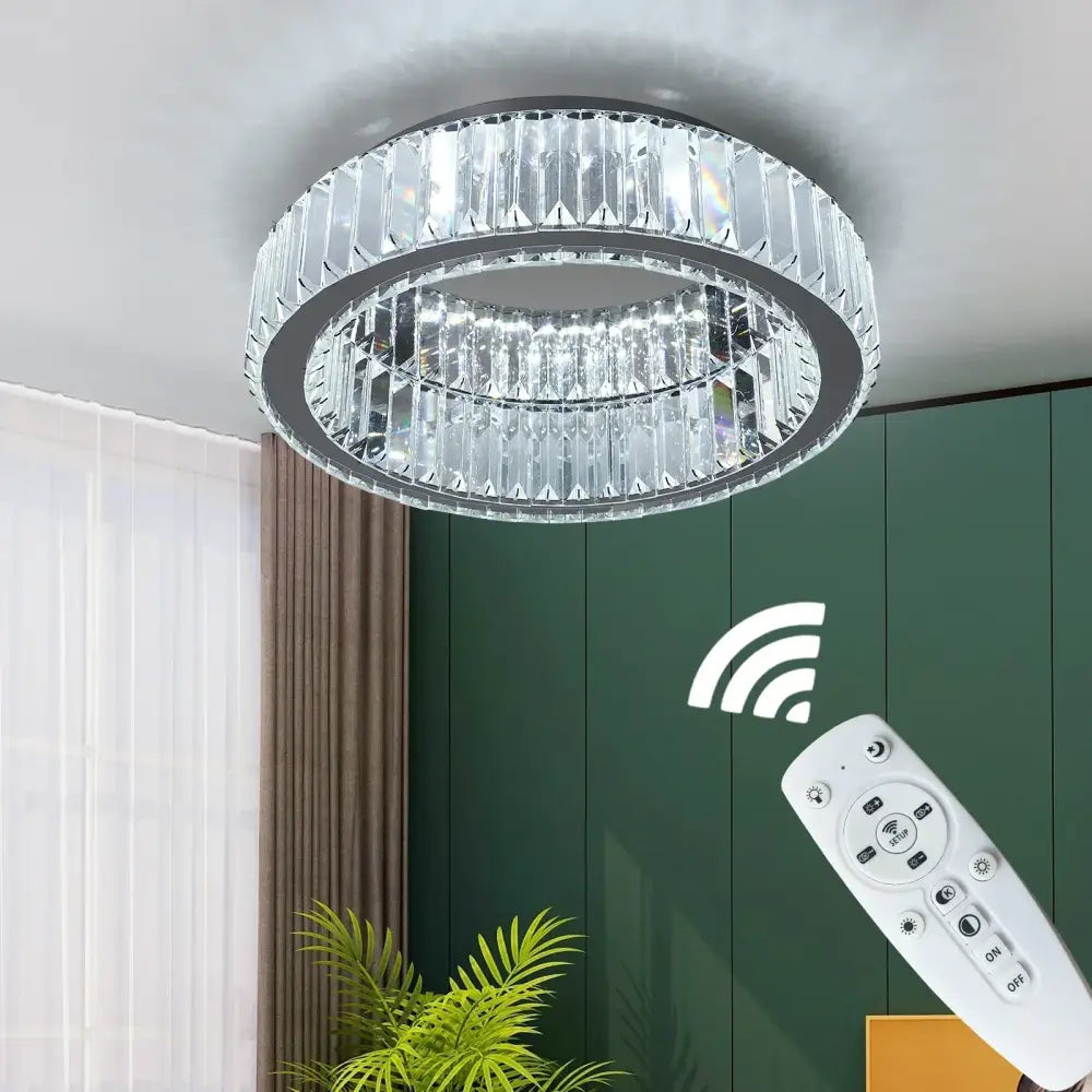 Modern silver big crystal led circle ceiling lamp for living room