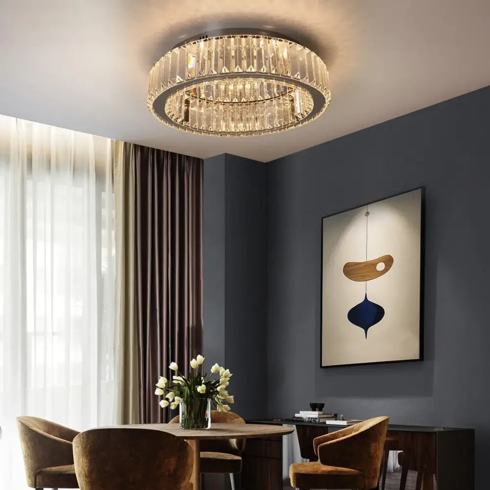 Modern silver big crystal led circle ceiling lamp for living room