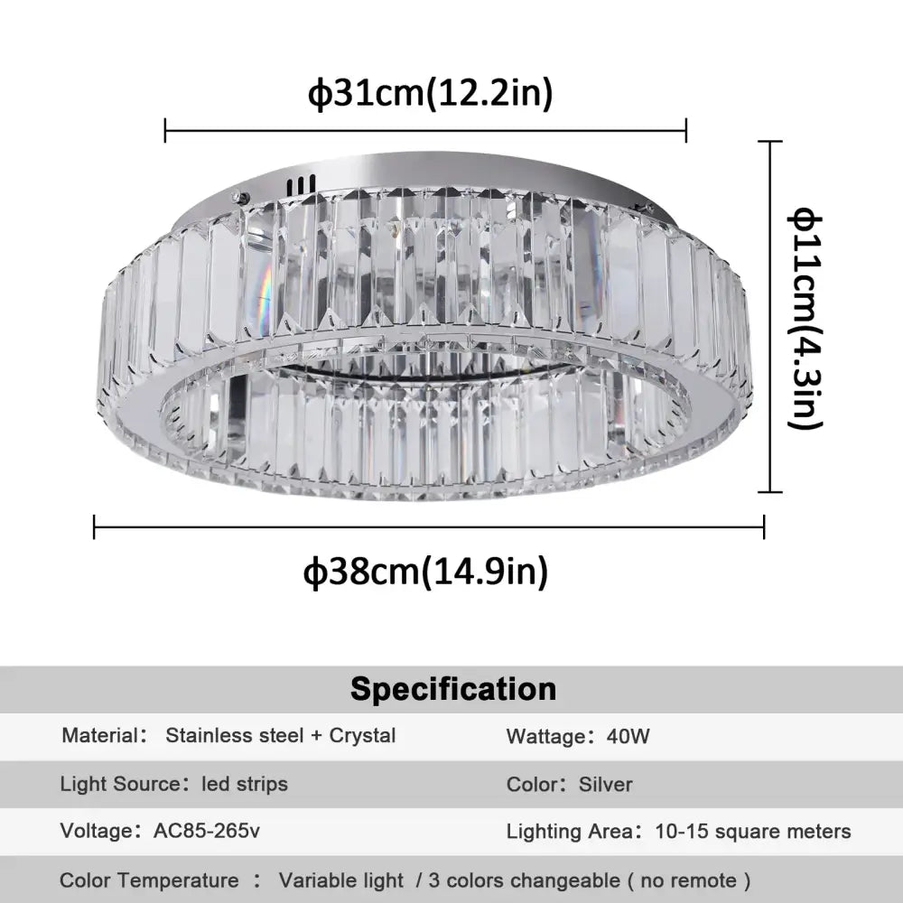 Modern silver big crystal led circle ceiling lamp for living room