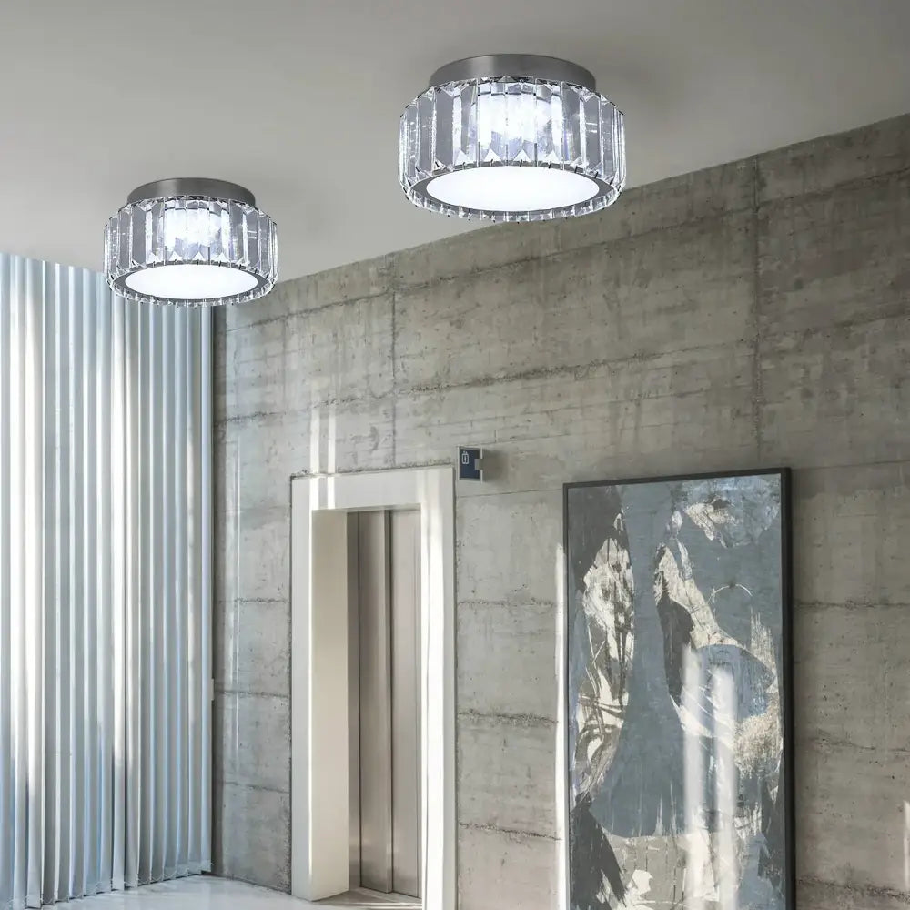 Modern silver big crystal led circle ceiling lamp for living room