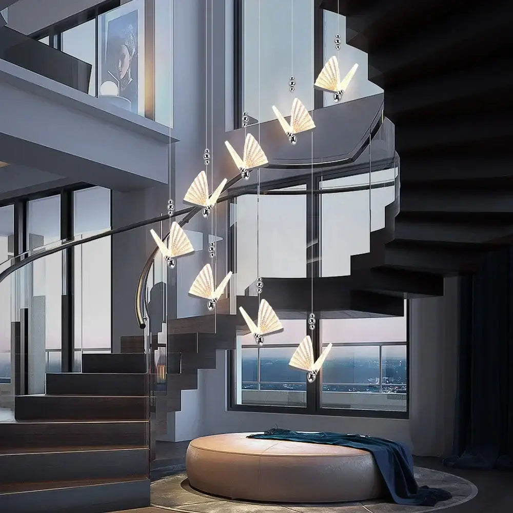 Modern silver butterfly led chandelier pendant light dining room