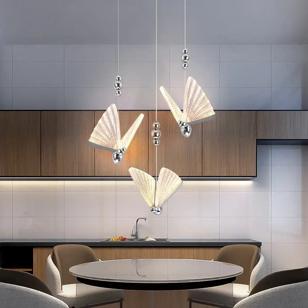 Modern silver butterfly led chandelier pendant light dining room