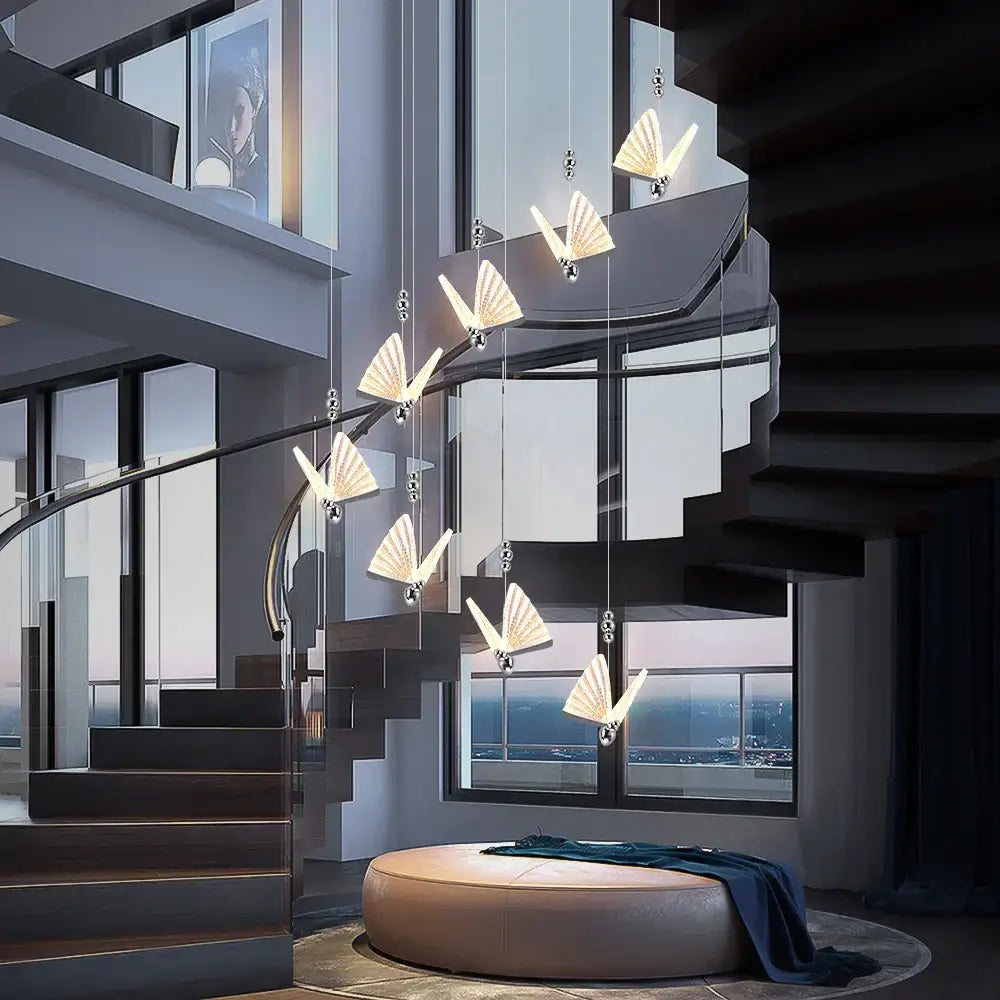 Modern silver butterfly led pendant light for living room kitchen