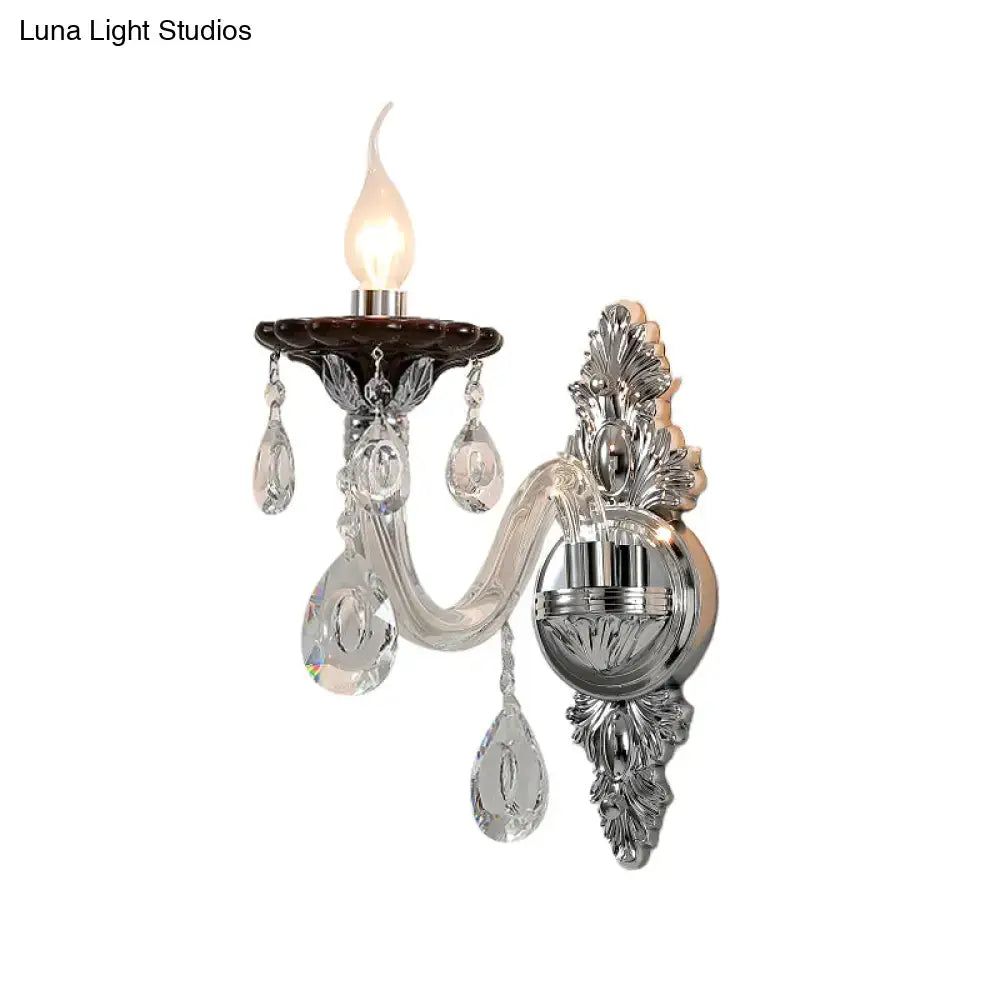 Modern silver candle wall mounted sconce bedroom crystal light