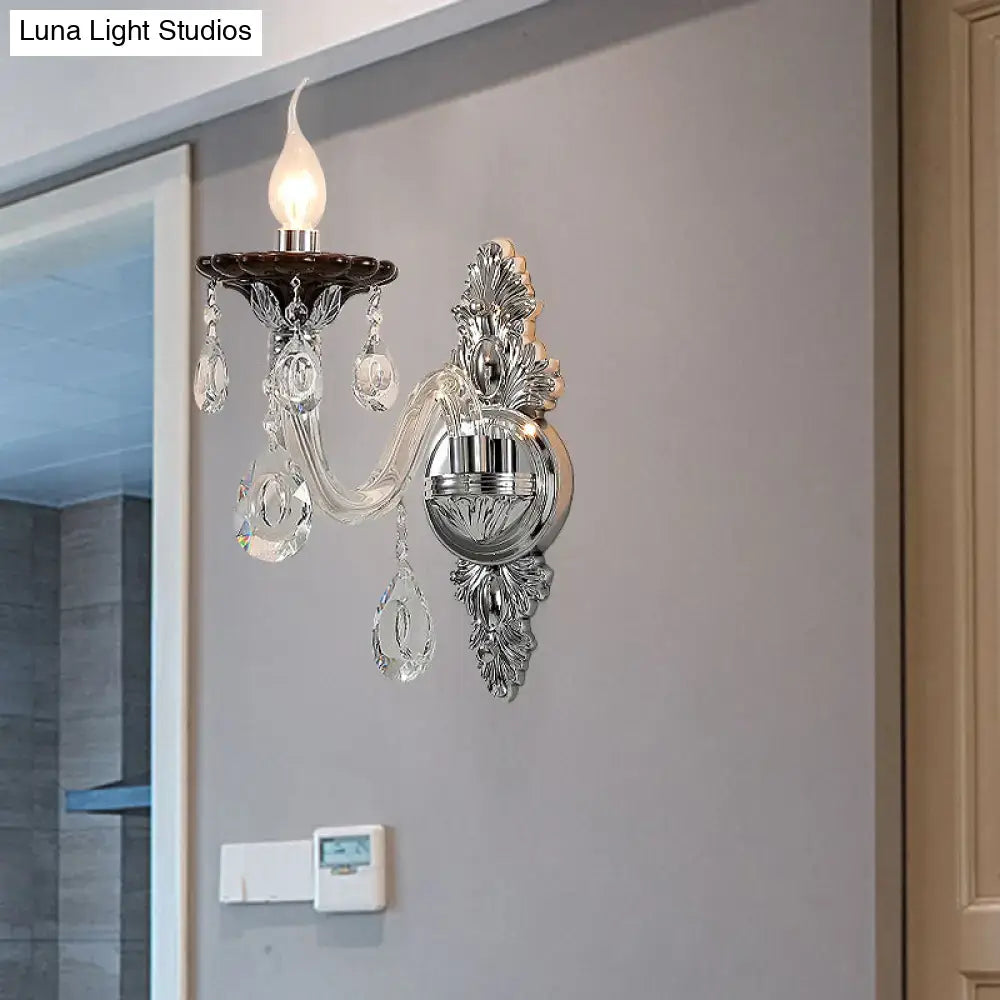 Modern silver candle wall mounted sconce bedroom crystal light