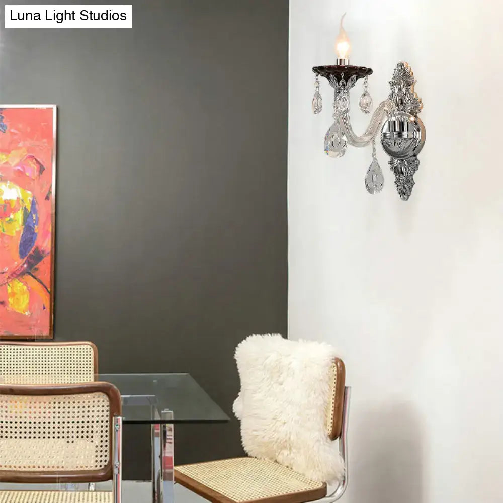 Modern silver candle wall mounted sconce bedroom crystal light