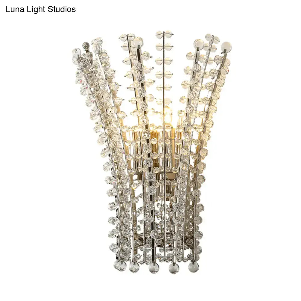 Modern silver crystal bead wall lamp bedroom sconce
