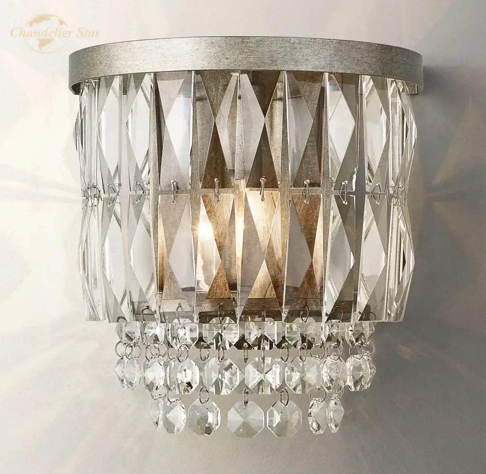 Modern silver crystal led wall sconce – living room light fixture