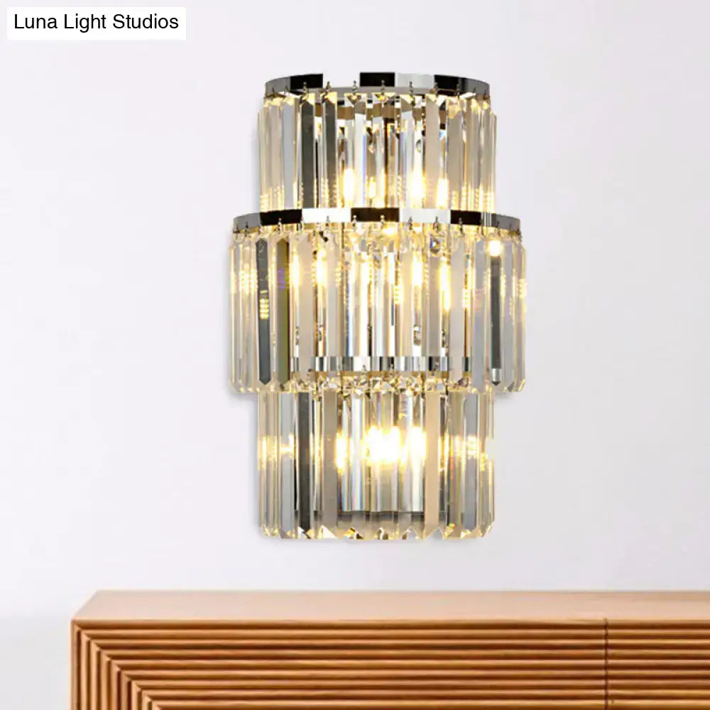 Modern silver crystal wall mounted light living room sconce