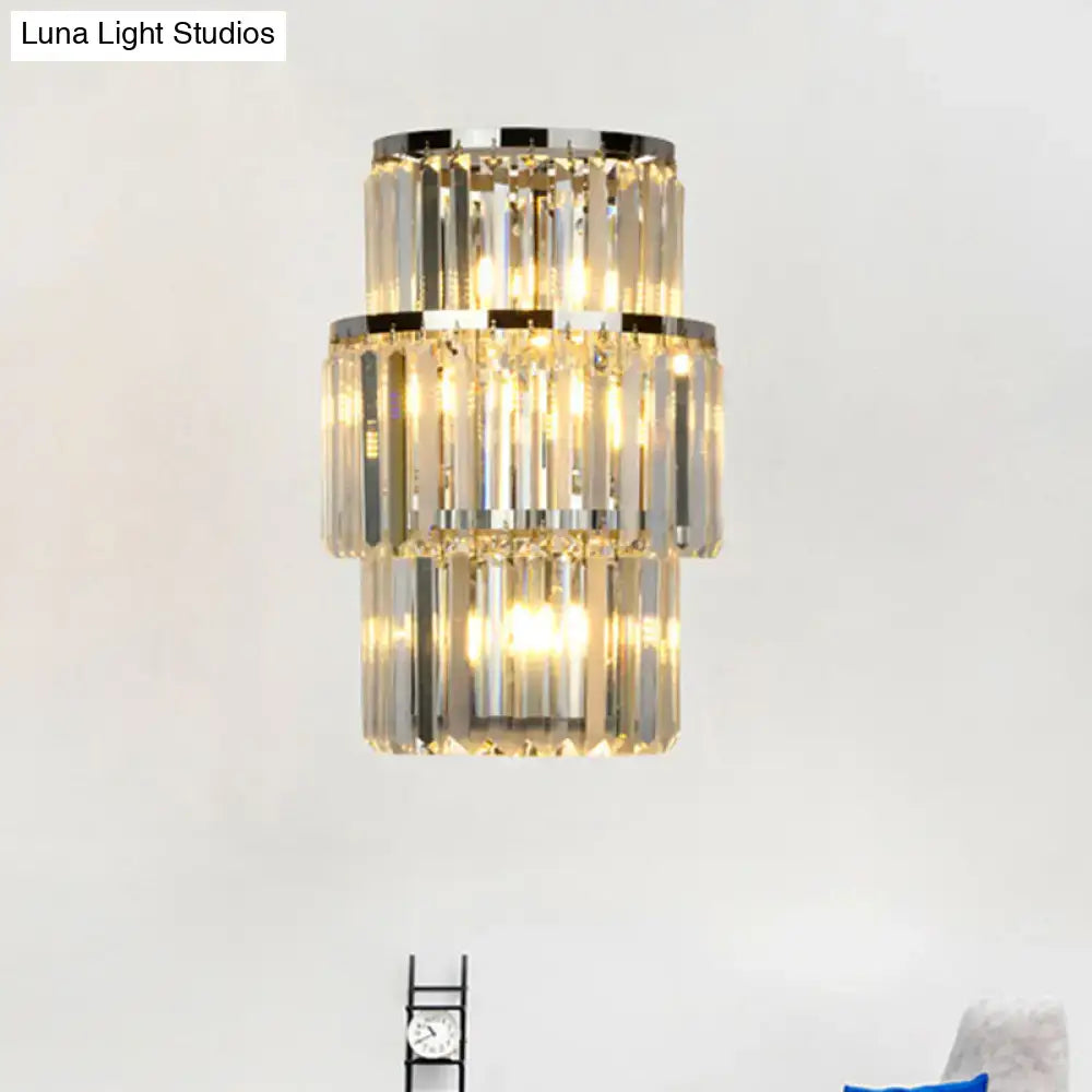 Modern silver crystal wall mounted light living room sconce
