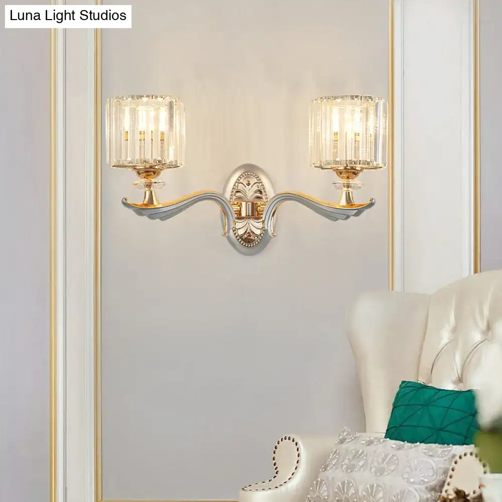 Modern silver flush mount wall light with clear crystal shade bedroom
