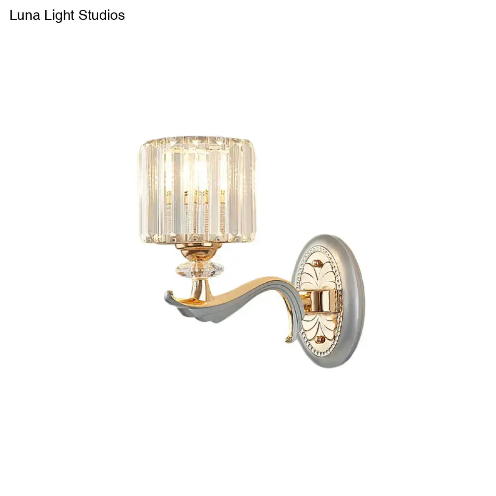 Modern silver flush mount wall light with clear crystal shade bedroom