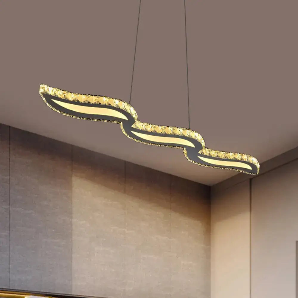 Modern silver & gold wavy crystal island ceiling light dining room