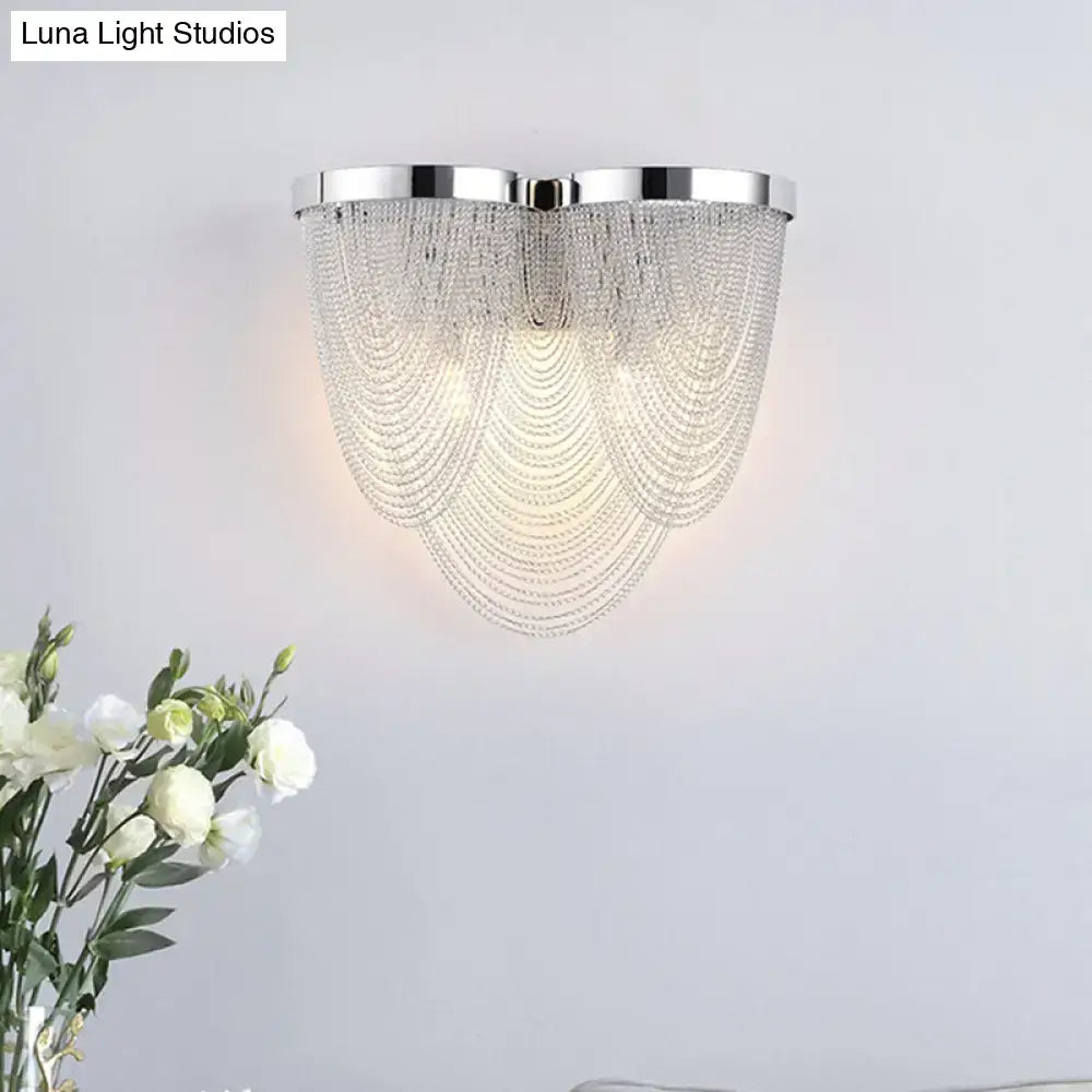 Modern silver tassel chain wall light sitting room crystal sconce