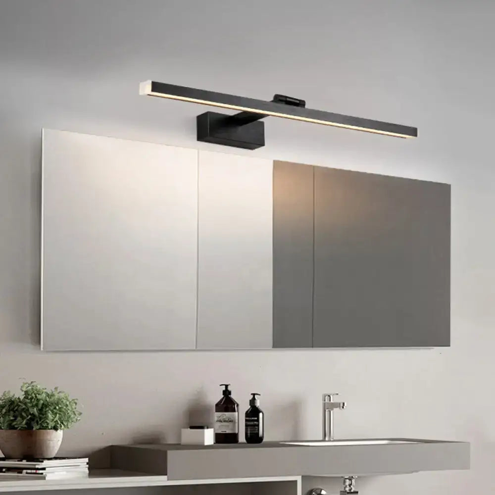 Modern silver wood grain metal linear vanity mirror light bathroom