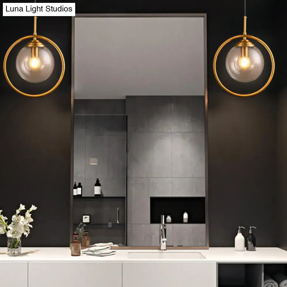 Modern smoke gray & clear glass globe sconce bedroom wall light