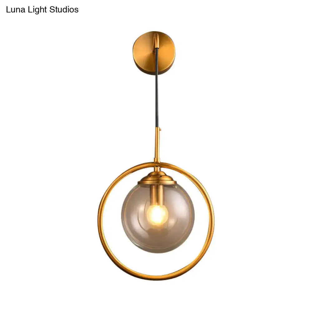 Modern smoke gray & clear glass globe sconce bedroom wall light