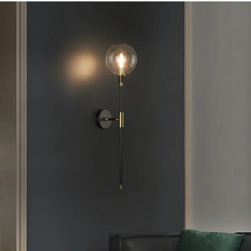 Modern smoked glass ball led wall light bedroom sconce
