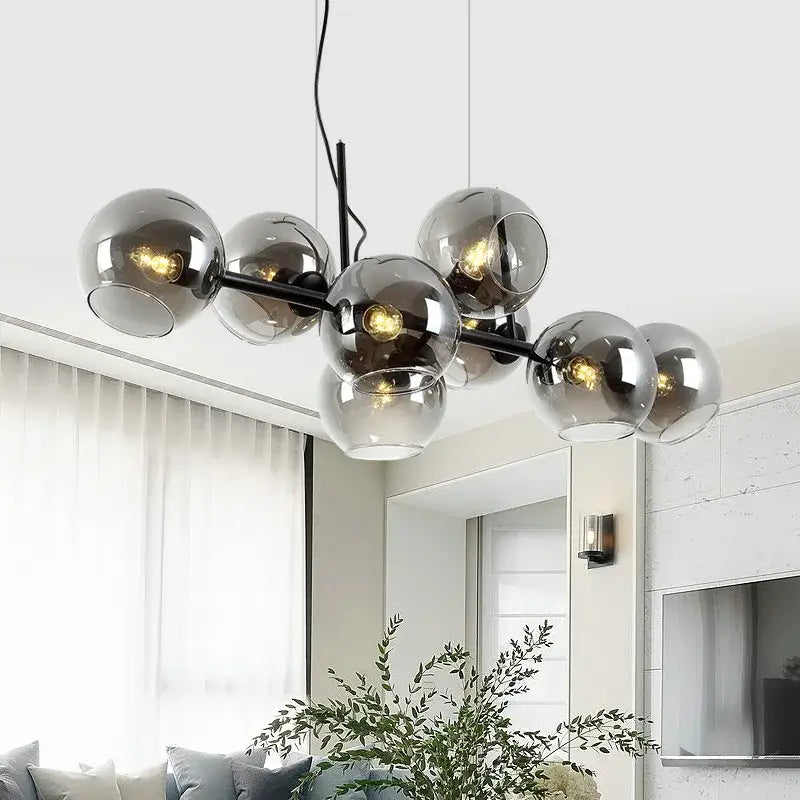 Modern smoked glass ball pendant lights for dining room