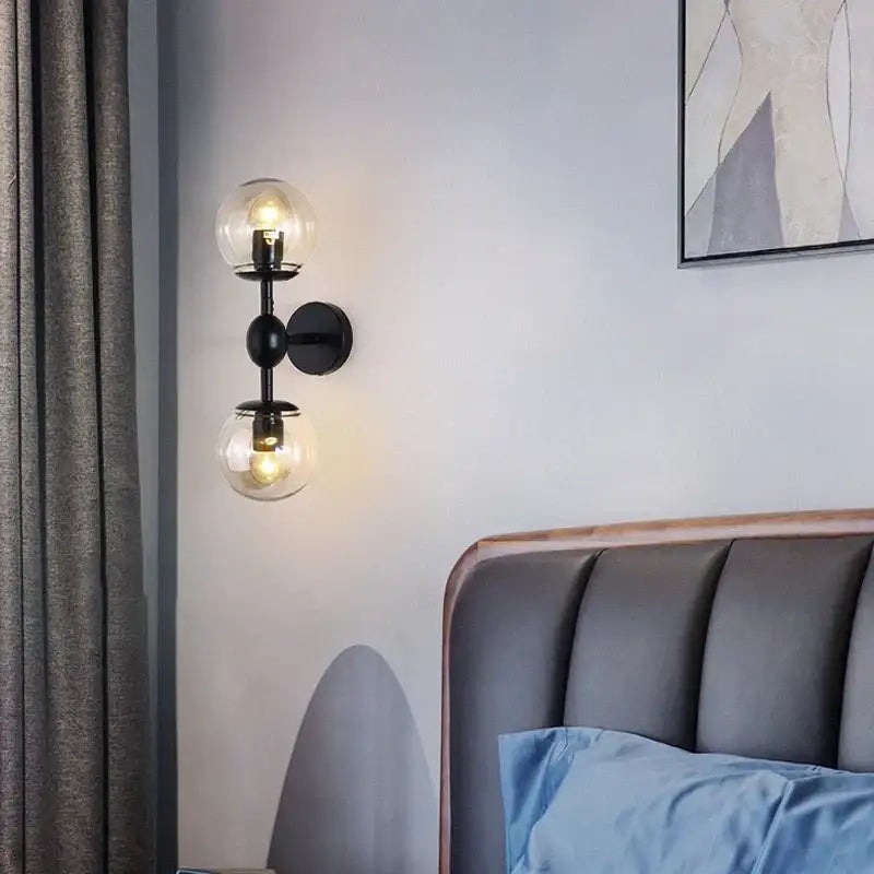 Modern smoked glass beans wall lamp bedroom light fixture