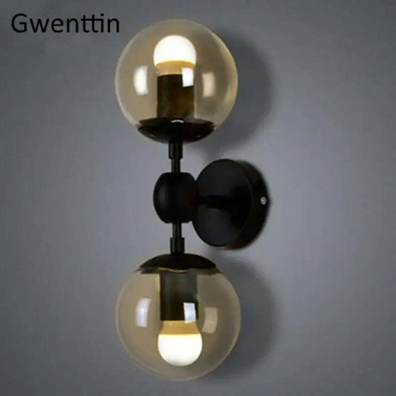 Modern smoked glass beans wall lamp bedroom light fixture