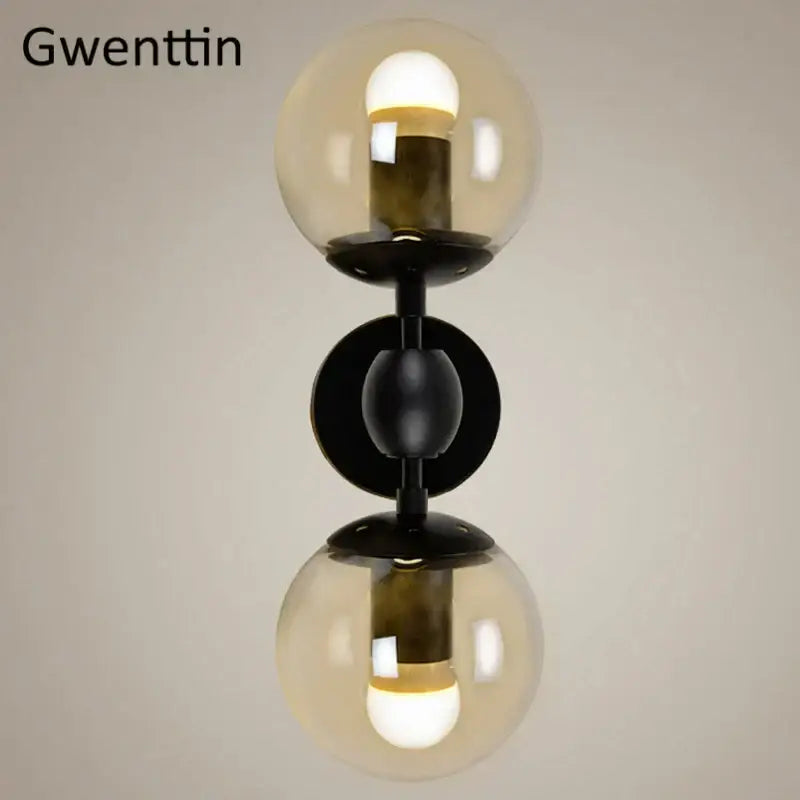 Modern smoked glass beans wall lamp bedroom light fixture