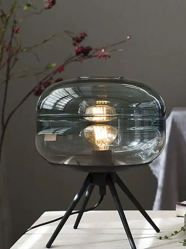 Modern smoked glass desk lamp bedroom tripod decorbites glass desk