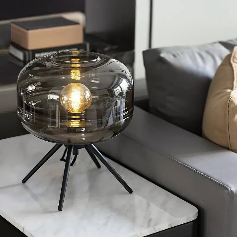 Modern smoked glass desk lamp bedroom tripod decorbites glass desk