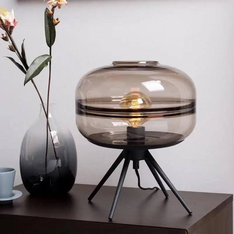 Modern smoked glass desk lamp bedroom tripod decorbites glass desk