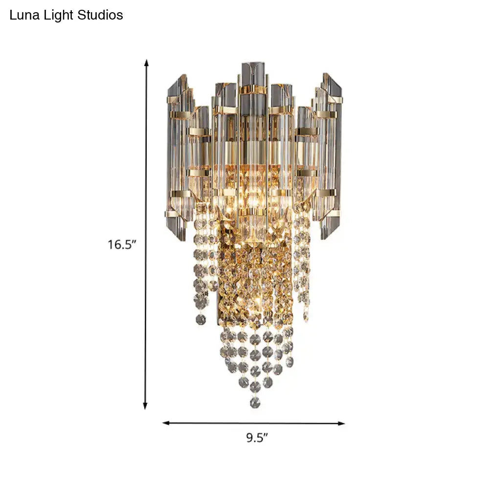 Modern smoky grey crystal wall sconce living room light