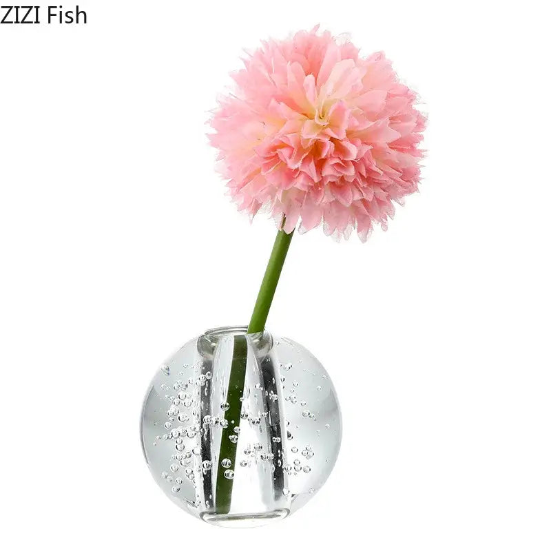 Modern spherical clear glass vase with bubbles for desk decoration