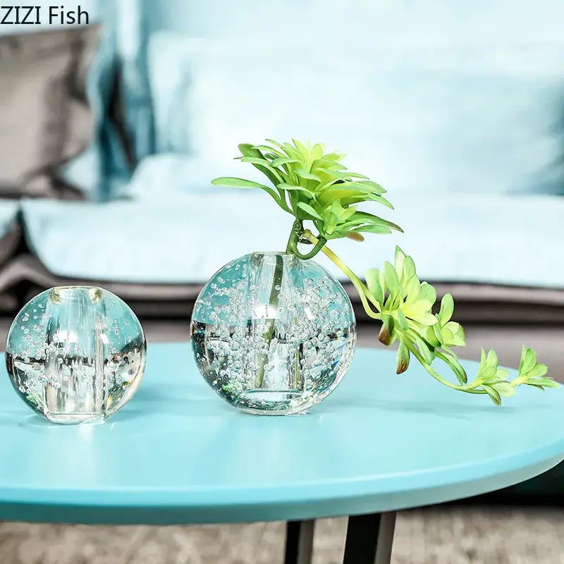 Modern spherical clear glass vase with bubbles for desk decoration