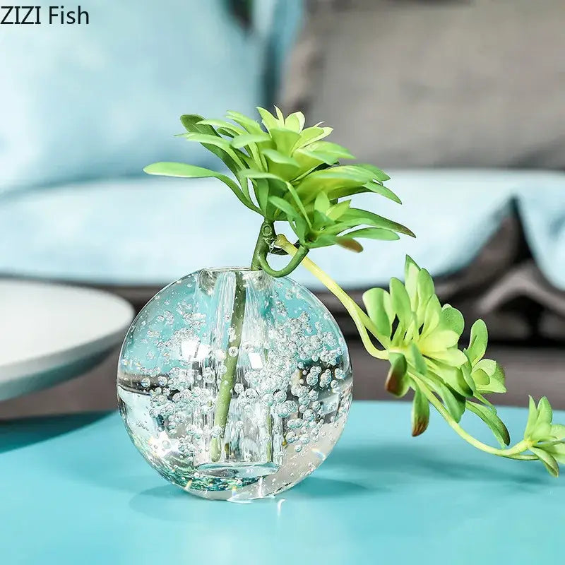 Modern spherical clear glass vase with bubbles for desk decoration