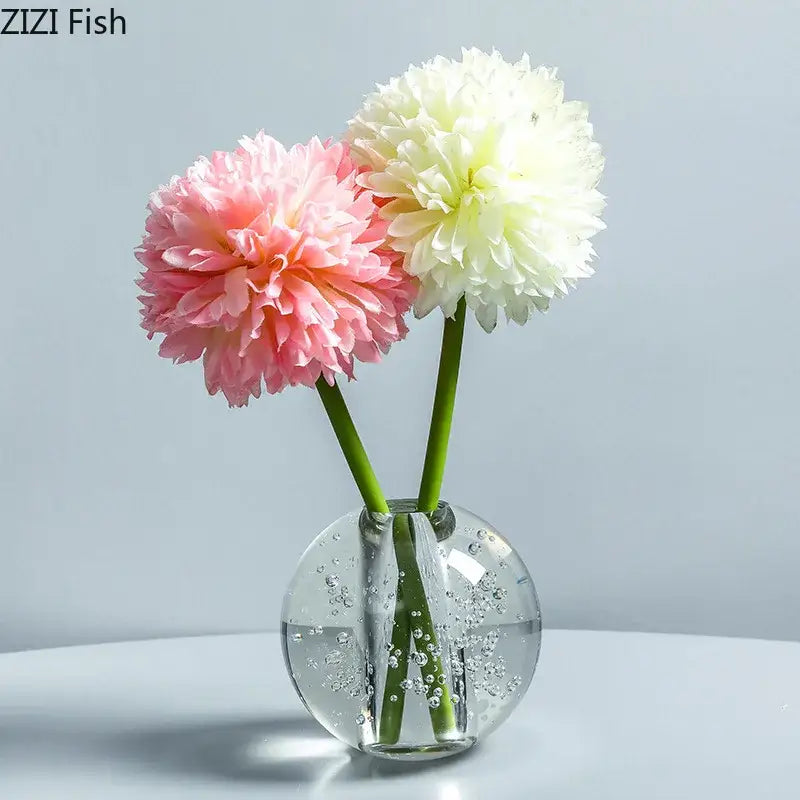 Modern spherical clear glass vase with bubbles for desk decoration