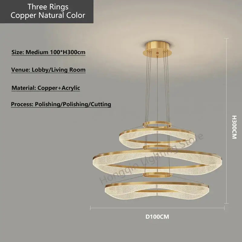 Modern spiral acrylic ring pendant light fixture living room