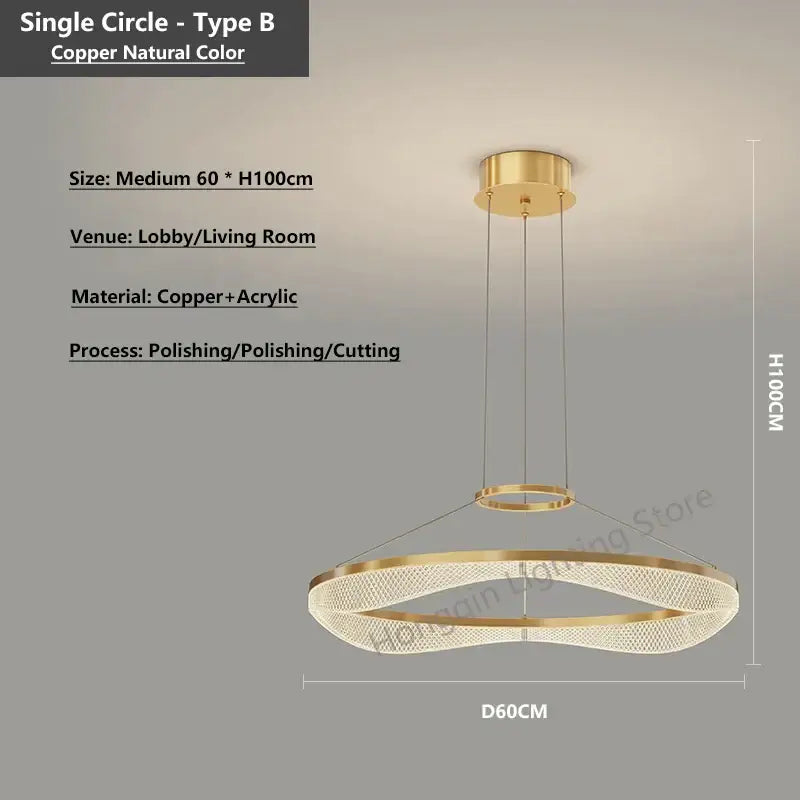 Modern spiral acrylic ring pendant light fixture living room