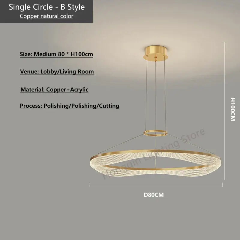 Modern spiral acrylic ring pendant light fixture living room
