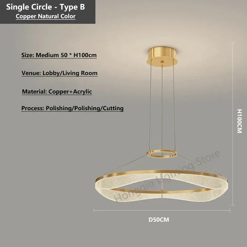 Modern spiral acrylic ring pendant light fixture living room