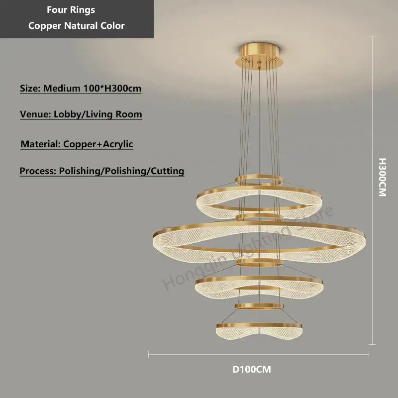 Modern spiral acrylic ring pendant light fixture living room