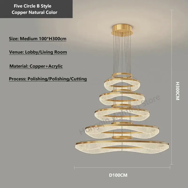 Modern spiral acrylic ring pendant light fixture living room