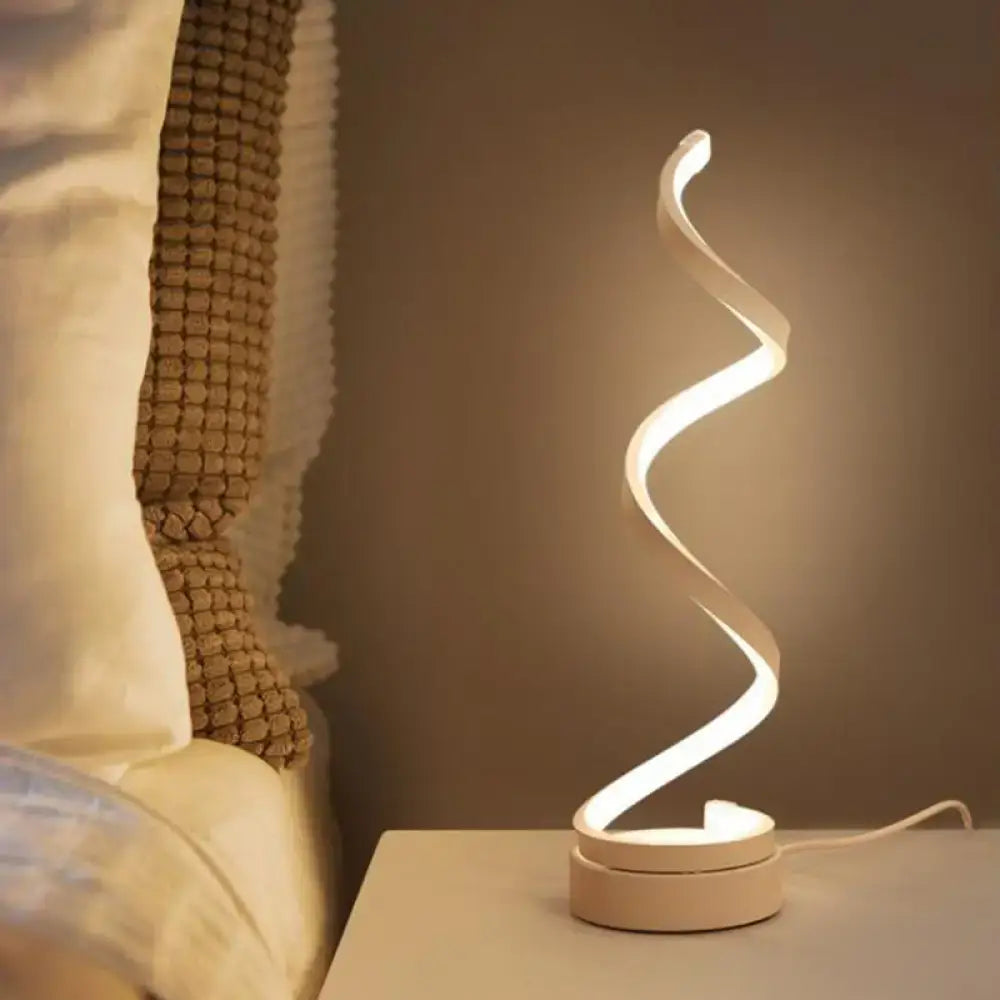 Modern spiral black white & gold led table lamp bedroom task light