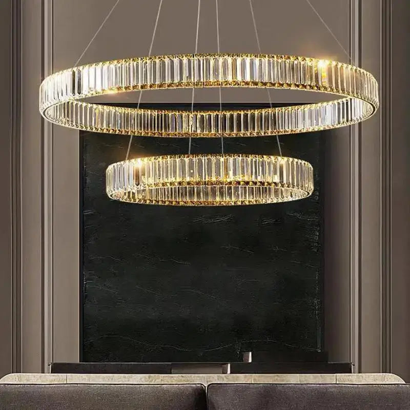 Modern spiral crystal circle led chandelier staircase pendant light