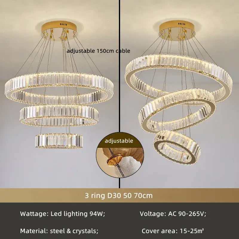 Modern spiral crystal circle led chandelier staircase pendant light