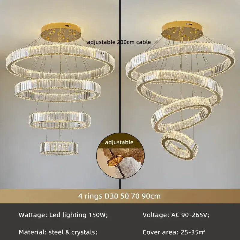 Modern spiral crystal circle led chandelier staircase pendant light