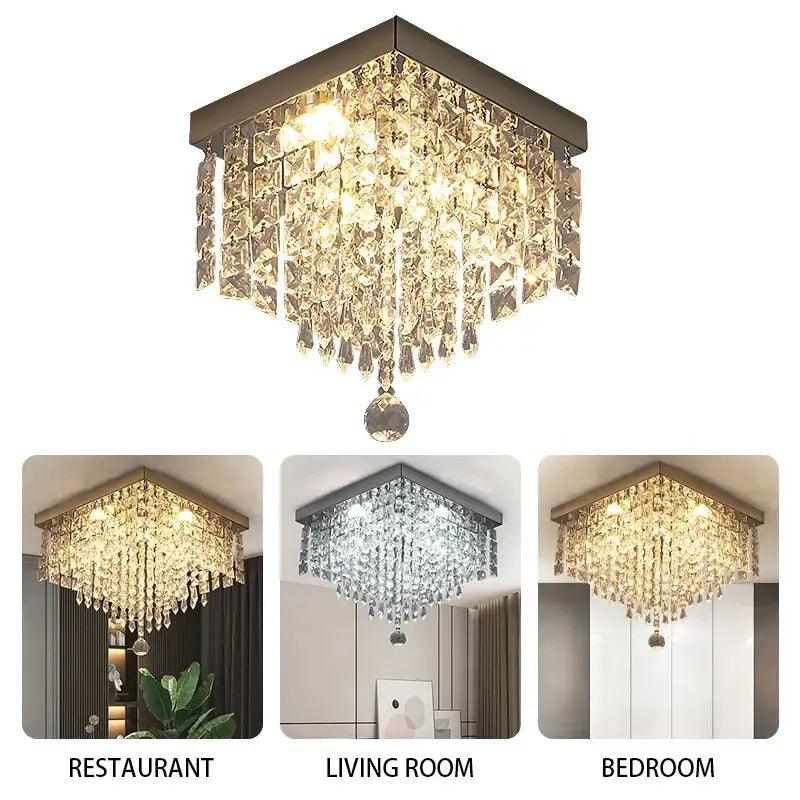 Modern square black crystal led chandelier dining room ceiling lamp