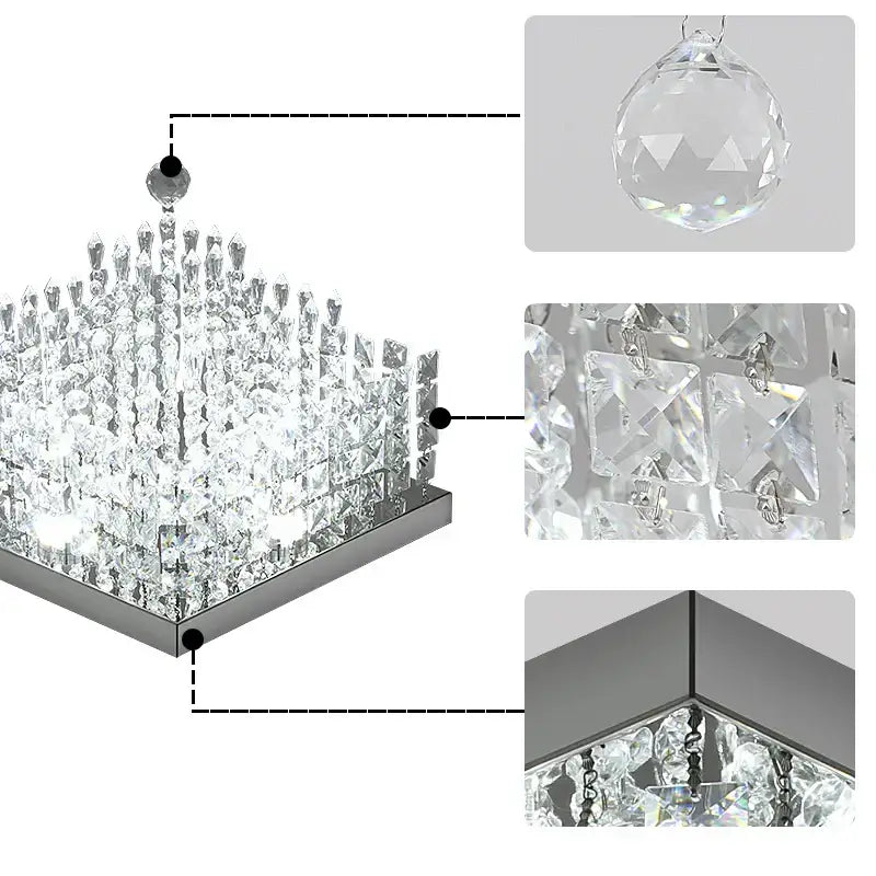 Modern square black crystal led chandelier dining room ceiling lamp
