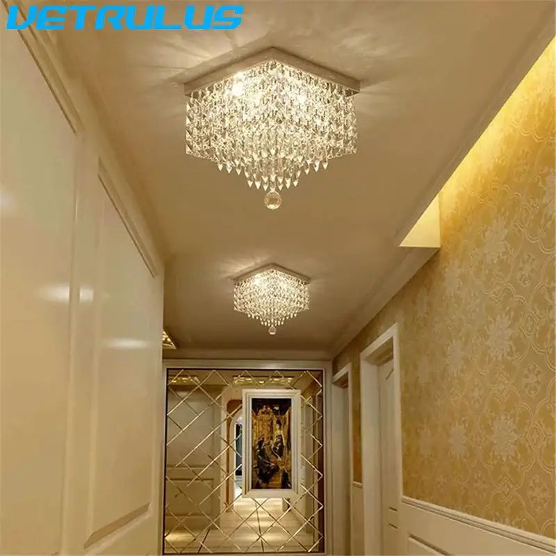 Modern square black crystal led chandelier dining room ceiling lamp