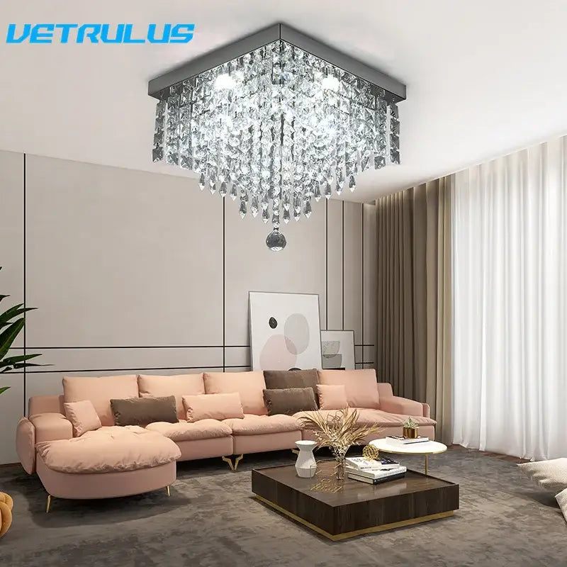 Modern square black crystal led chandelier dining room ceiling lamp