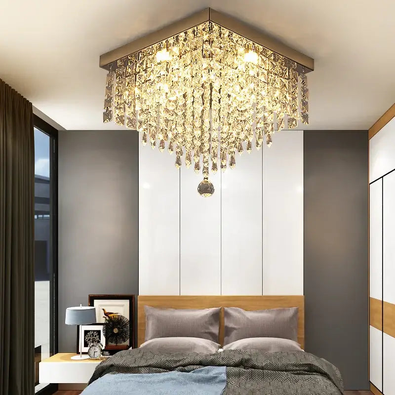 Modern square black crystal led chandelier dining room ceiling lamp
